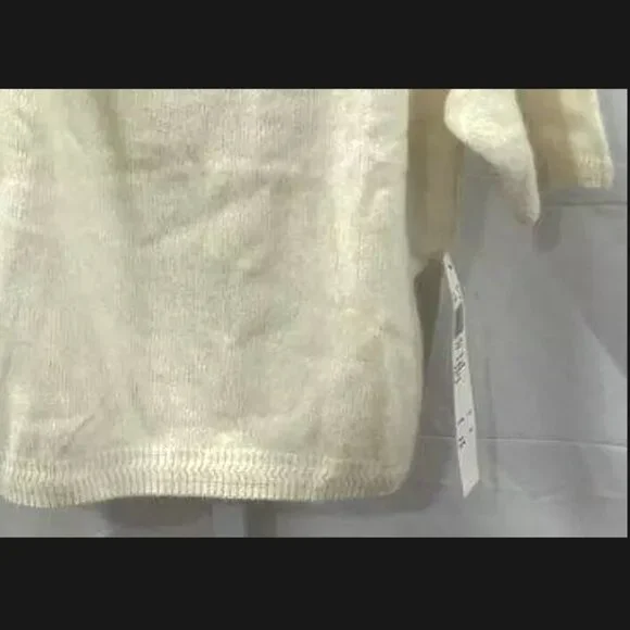 NEW VTG 80s 90s Lambswool Angora Short Sleeve Sweater Pullover Ivory Women's L - Picture 4 of 10